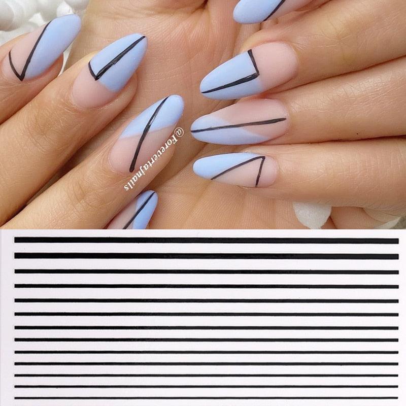 Black White 3D Nail Stickers Metal Gold Silver Geometric Tassel Strip Line Adhesive Transfer Decals Nail Art Design Gold Silver Metal Nail Sticker Metallic Curve Strip Line Nail Decal Self-Adhesive 3D Wave Design Nail Tips Decorations Manicure for Women