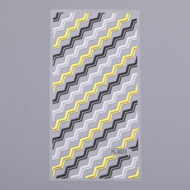 Black White 3D Nail Stickers Metal Gold Silver Geometric Tassel Strip Line Adhesive Transfer Decals Nail Art Design Gold Silver Metal Nail Sticker Metallic Curve Strip Line Nail Decal Self-Adhesive 3D Wave Design Nail Tips Decorations Manicure for Women