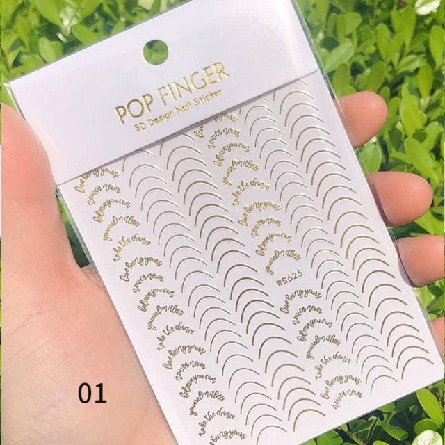 Black White 3D Nail Stickers Metal Gold Silver Geometric Tassel Strip Line Adhesive Transfer Decals Nail Art Design Gold Silver Metal Nail Sticker Metallic Curve Strip Line Nail Decal Self-Adhesive 3D Wave Design Nail Tips Decorations Manicure for Women