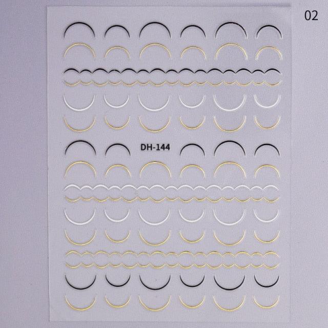 Black White 3D Nail Stickers Metal Gold Silver Geometric Tassel Strip Line Adhesive Transfer Decals Nail Art Design Gold Silver Metal Nail Sticker Metallic Curve Strip Line Nail Decal Self-Adhesive 3D Wave Design Nail Tips Decorations Manicure for Women