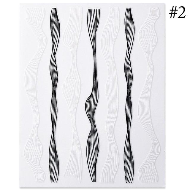 Black White 3D Nail Stickers Metal Gold Silver Geometric Tassel Strip Line Adhesive Transfer Decals Nail Art Design Gold Silver Metal Nail Sticker Metallic Curve Strip Line Nail Decal Self-Adhesive 3D Wave Design Nail Tips Decorations Manicure for Women