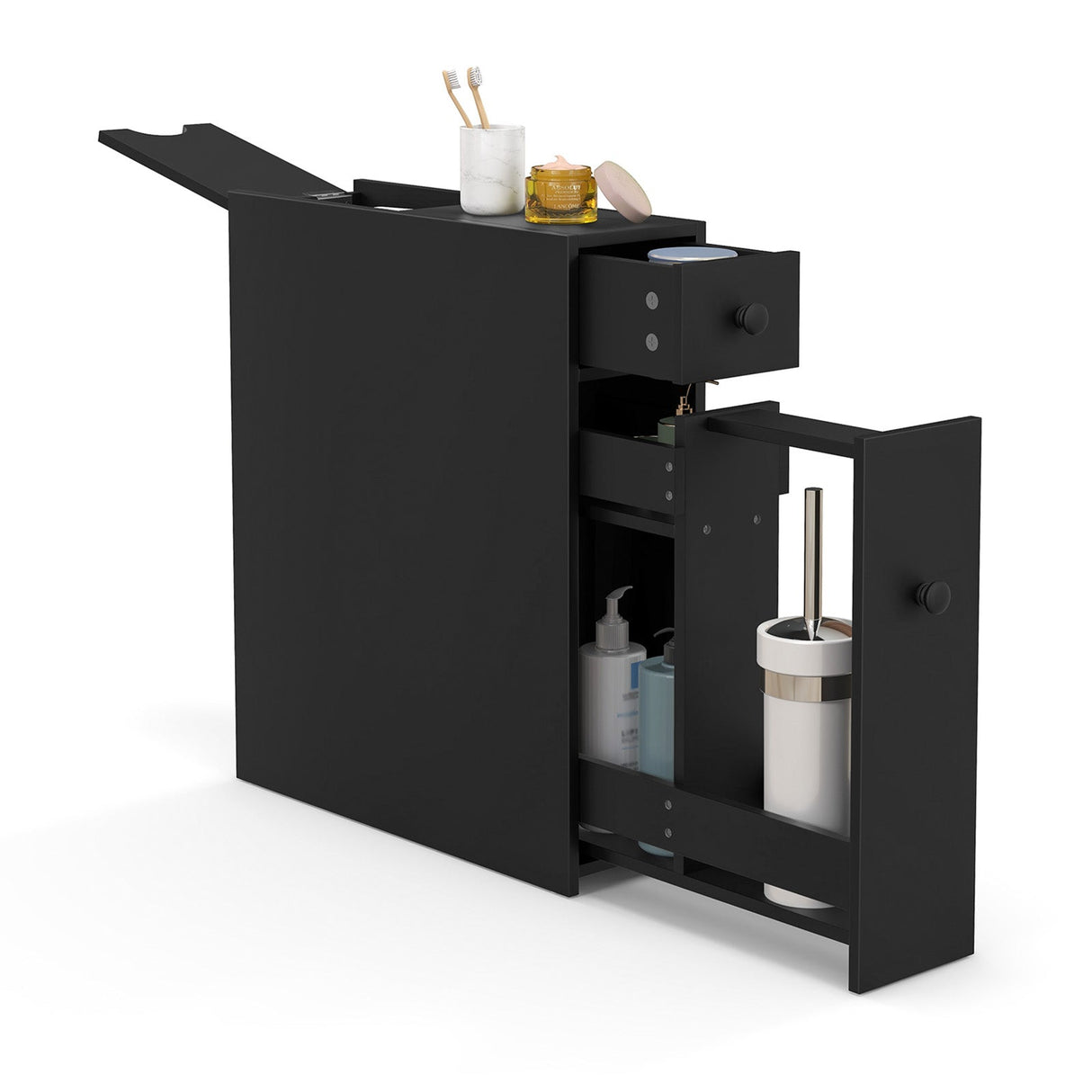 Black Bathroom Cabinet Space Saver Storage Organizer-Black