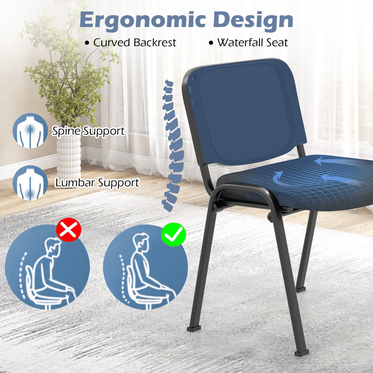 Set of 5 Stackable Conference Chairs with Mesh Back