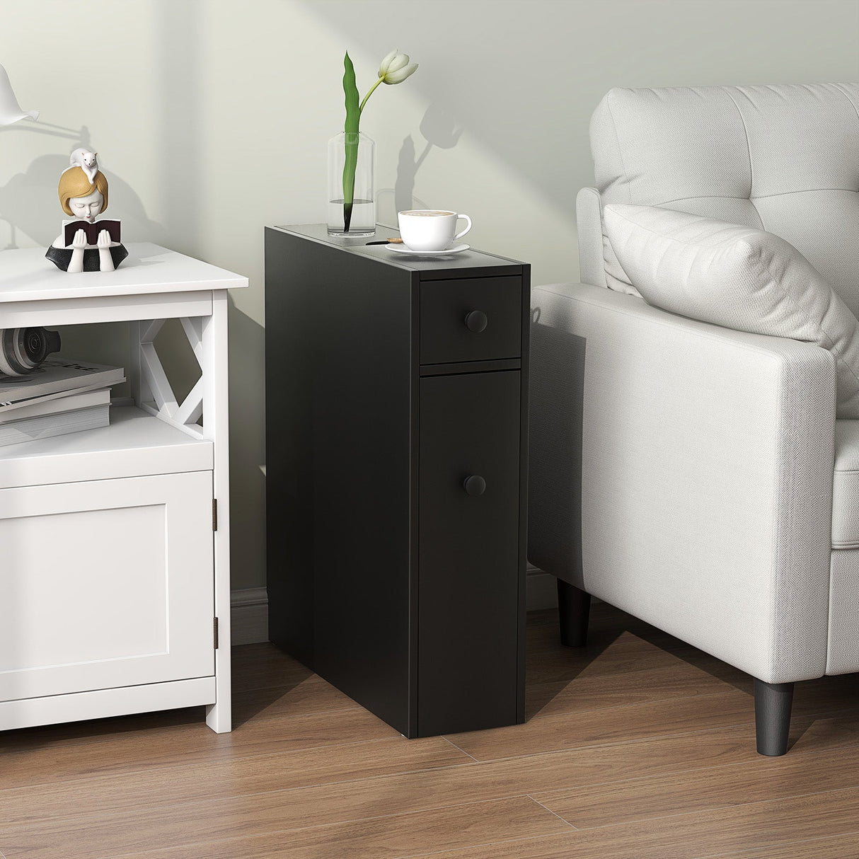 Black Bathroom Cabinet Space Saver Storage Organizer-Black