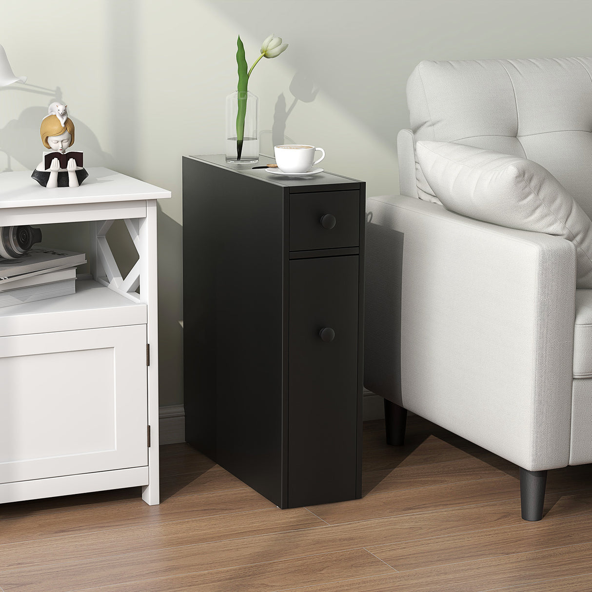 White Bathroom Cabinet Space Saver Storage Organizer-White