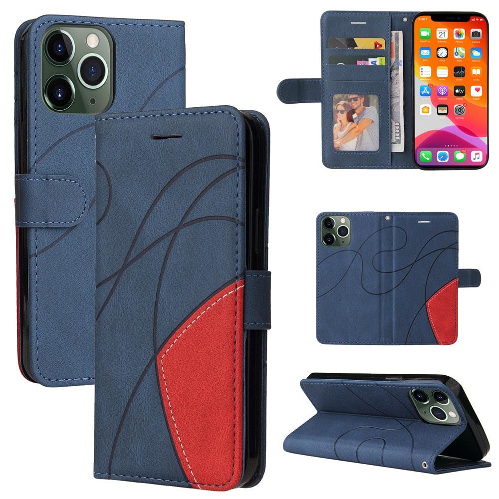 Blue PU Leather Wallet Flip Phone Case Cover For iPhone 13 Pro Max Case Leather Flip Cover iPhone 13 Pro Phone Case For iPhone 12 Mini 14 11 8 7 6 6s Plus 5 5s Case