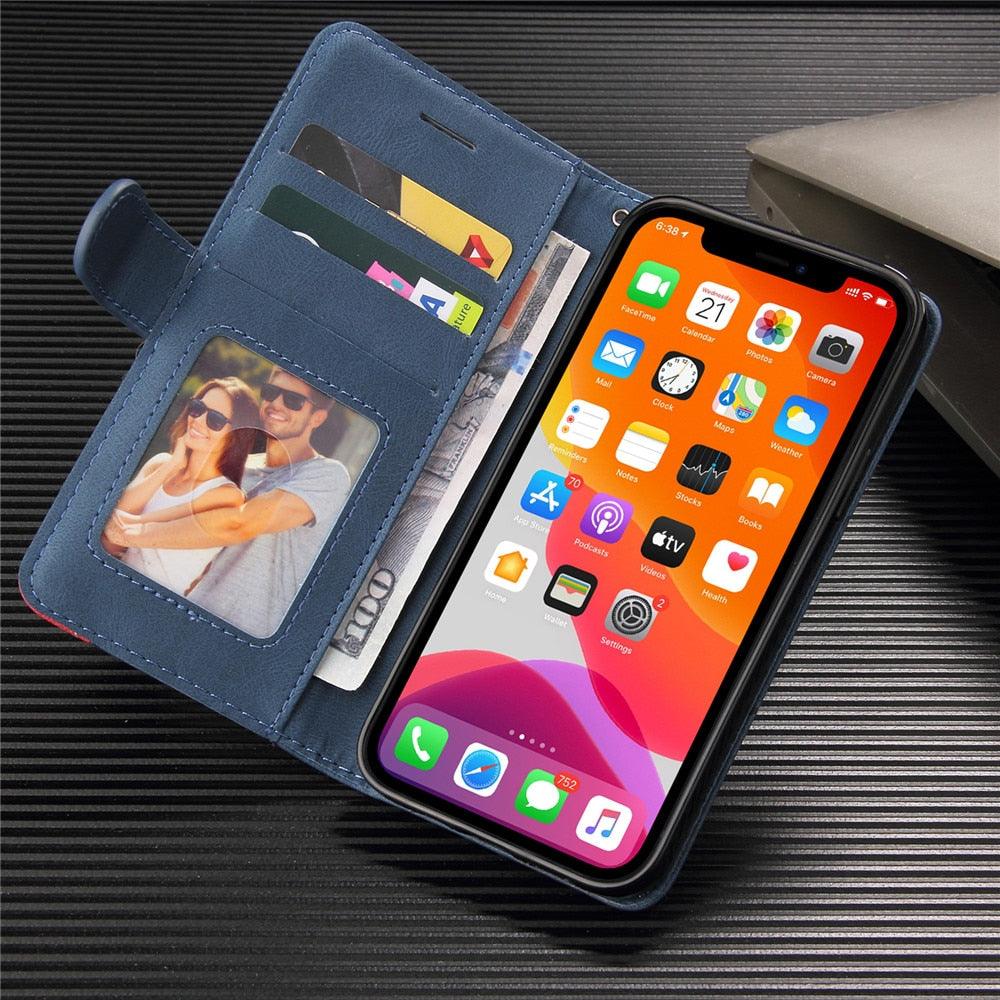 Blue PU Leather Wallet Flip Phone Case Cover For iPhone 13 Pro Max Case Leather Flip Cover iPhone 13 Pro Phone Case For iPhone 12 Mini 14 11 8 7 6 6s Plus 5 5s Case