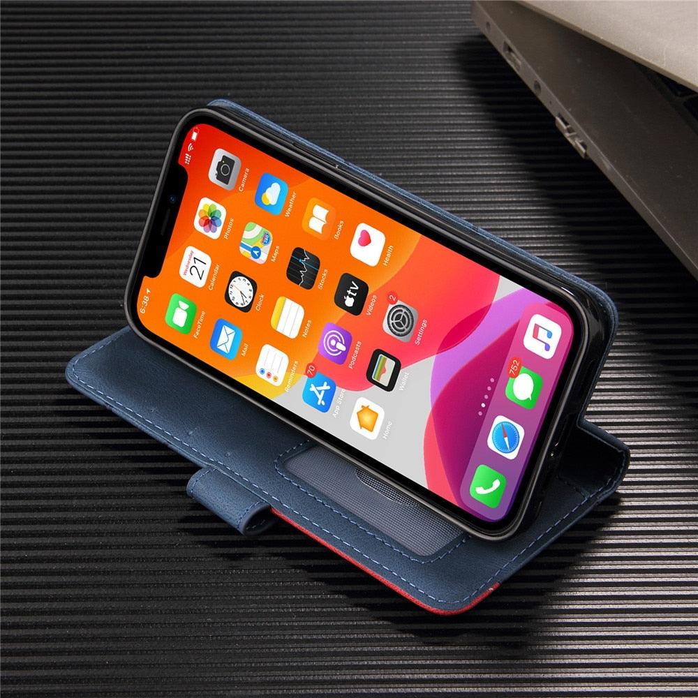 Blue PU Leather Wallet Flip Phone Case Cover For iPhone 13 Pro Max Case Leather Flip Cover iPhone 13 Pro Phone Case For iPhone 12 Mini 14 11 8 7 6 6s Plus 5 5s Case