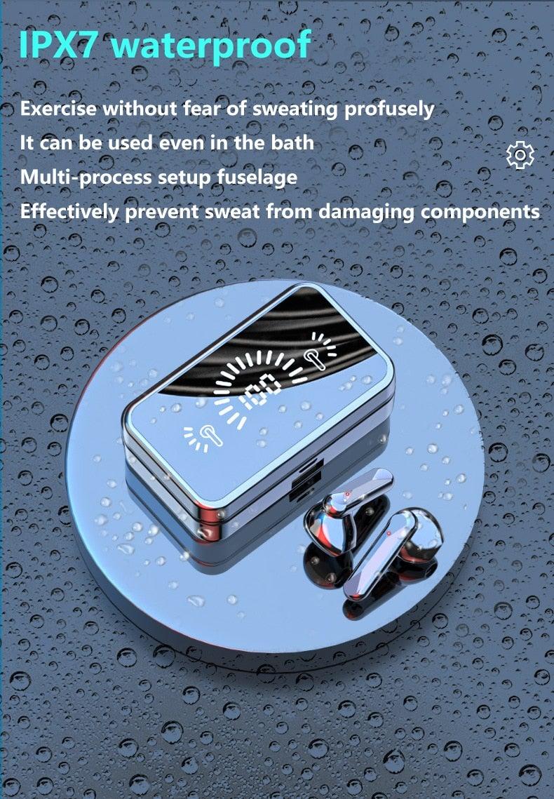Bluetooth 5.1 Wireless Headphones Waterproof Sports Workout Earphones With Microphone Bluetooth In Ear Headphones Wireless Headset Quality Deep Bass Soft Earmuffs Light Weight Built-in Microphone Charging Box 3500mAh