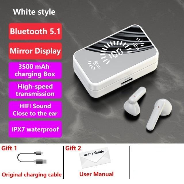 Bluetooth 5.1 Wireless Headphones Waterproof Sports Workout Earphones With Microphone Bluetooth In Ear Headphones Wireless Headset Quality Deep Bass Soft Earmuffs Light Weight Built-in Microphone Charging Box 3500mAh