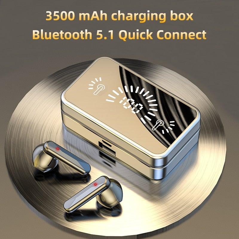 Bluetooth 5.1 Wireless Headphones Waterproof Sports Workout Earphones With Microphone Bluetooth In Ear Headphones Wireless Headset Quality Deep Bass Soft Earmuffs Light Weight Built-in Microphone Charging Box 3500mAh