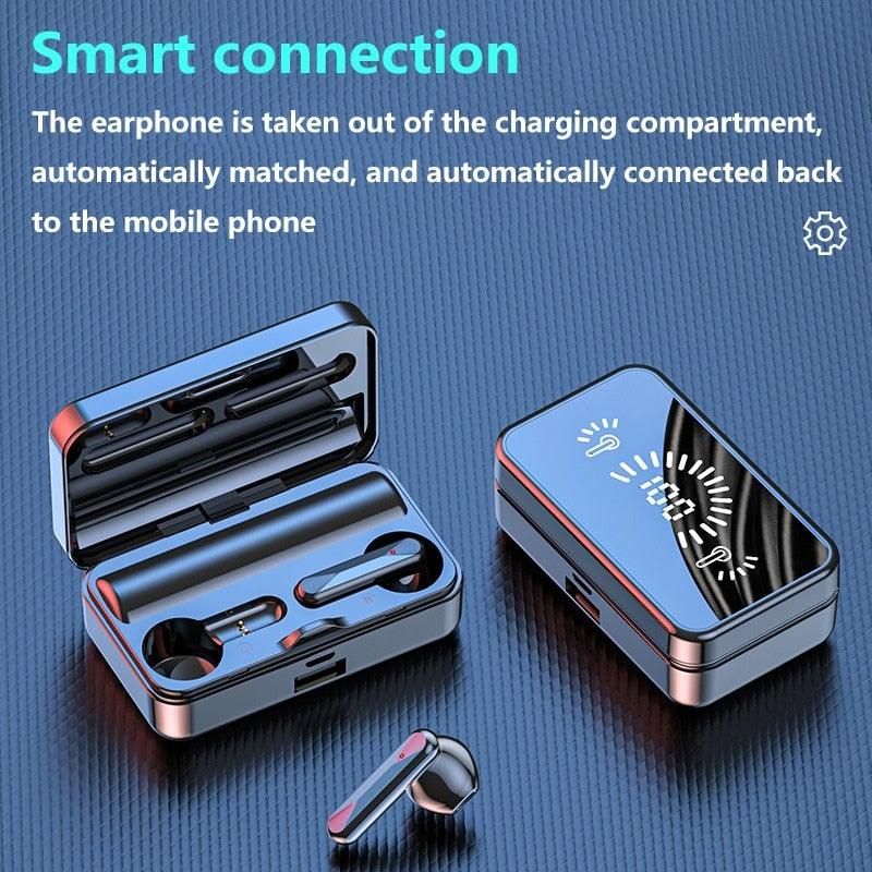 Bluetooth 5.1 Wireless Headphones Waterproof Sports Workout Earphones With Microphone Bluetooth In Ear Headphones Wireless Headset Quality Deep Bass Soft Earmuffs Light Weight Built-in Microphone Charging Box 3500mAh