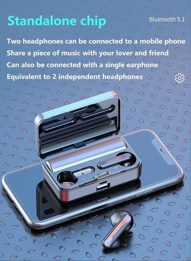 Bluetooth 5.1 Wireless Headphones Waterproof Sports Workout Earphones With Microphone Bluetooth In Ear Headphones Wireless Headset Quality Deep Bass Soft Earmuffs Light Weight Built-in Microphone Charging Box 3500mAh