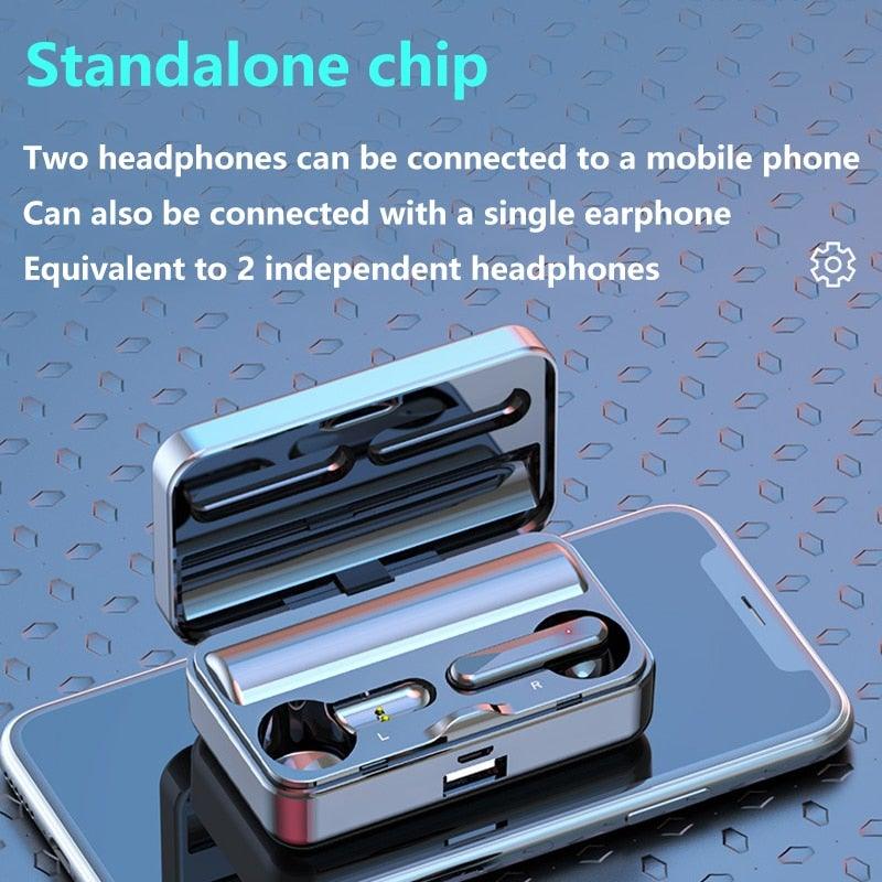 Bluetooth 5.1 Wireless Headphones Waterproof Sports Workout Earphones With Microphone Bluetooth In Ear Headphones Wireless Headset Quality Deep Bass Soft Earmuffs Light Weight Built-in Microphone Charging Box 3500mAh