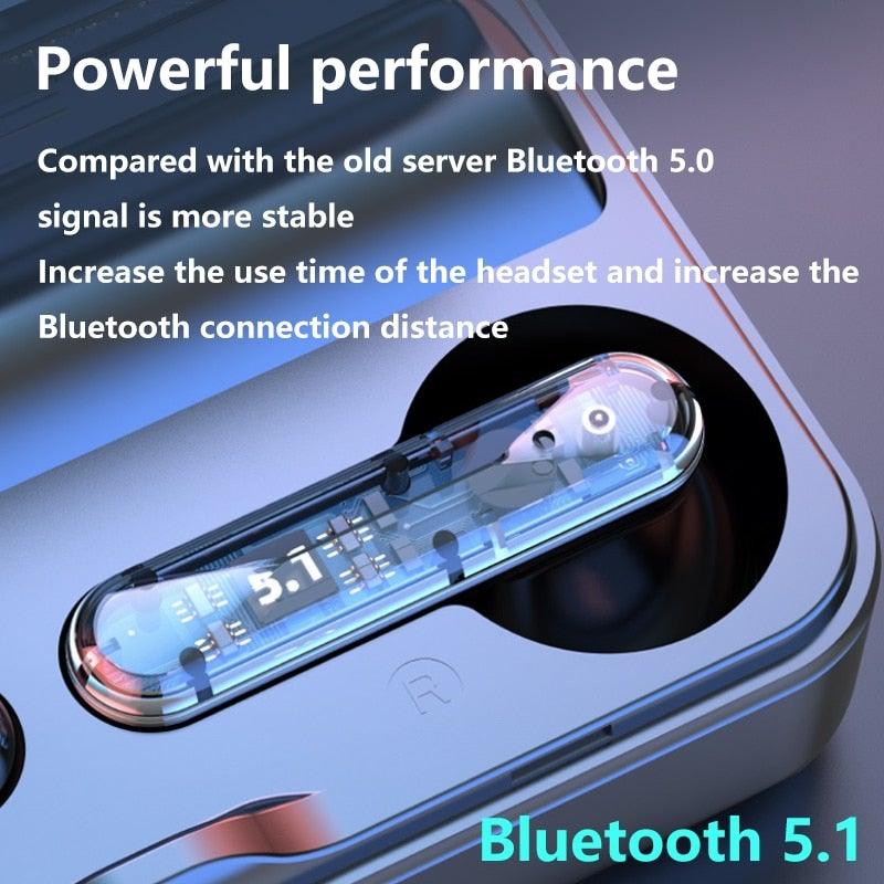 Bluetooth 5.1 Wireless Headphones Waterproof Sports Workout Earphones With Microphone Bluetooth In Ear Headphones Wireless Headset Quality Deep Bass Soft Earmuffs Light Weight Built-in Microphone Charging Box 3500mAh