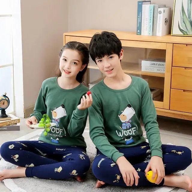 Boys Girls Sleepwear Winter Cotton Pajamas Sets Children Home Wear For Boy Pajamas Kids Nightwear Teenage Pajamas Clothes Sleepwear Suit Comfortable Thin Leisure Sleep Lounge Sleepwear for Adults Women Jogging Home wear