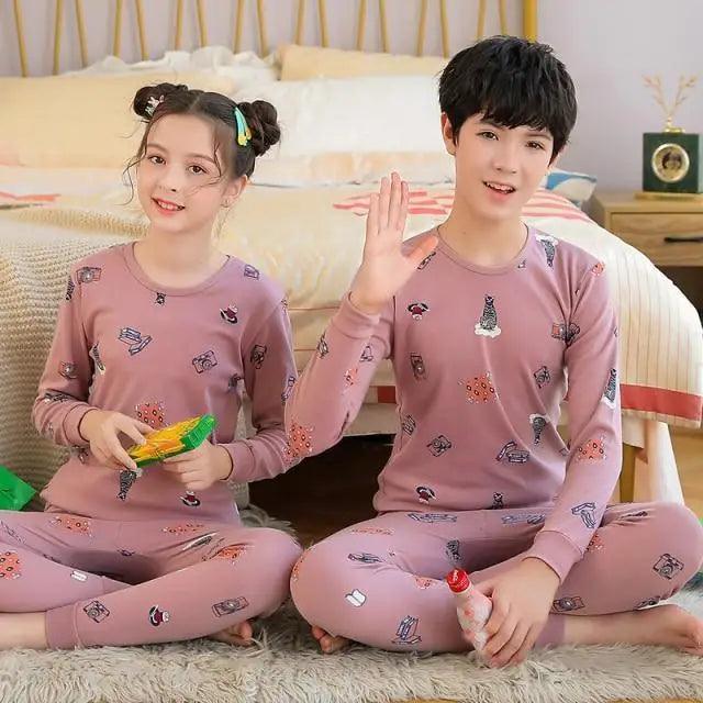 Boys Girls Sleepwear Winter Cotton Pajamas Sets Children Home Wear For Boy Pajamas Kids Nightwear Teenage Pajamas Clothes Sleepwear Suit Comfortable Thin Leisure Sleep Lounge Sleepwear for Adults Women Jogging Home wear