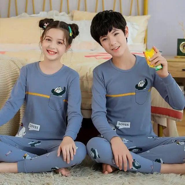 Boys Girls Sleepwear Winter Cotton Pajamas Sets Children Home Wear For Boy Pajamas Kids Nightwear Teenage Pajamas Clothes Sleepwear Suit Comfortable Thin Leisure Sleep Lounge Sleepwear for Adults Women Jogging Home wear