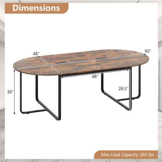 95 Inches Oval Conference Industrial Executive Table with Dual Cable Holes-Rustic Brown