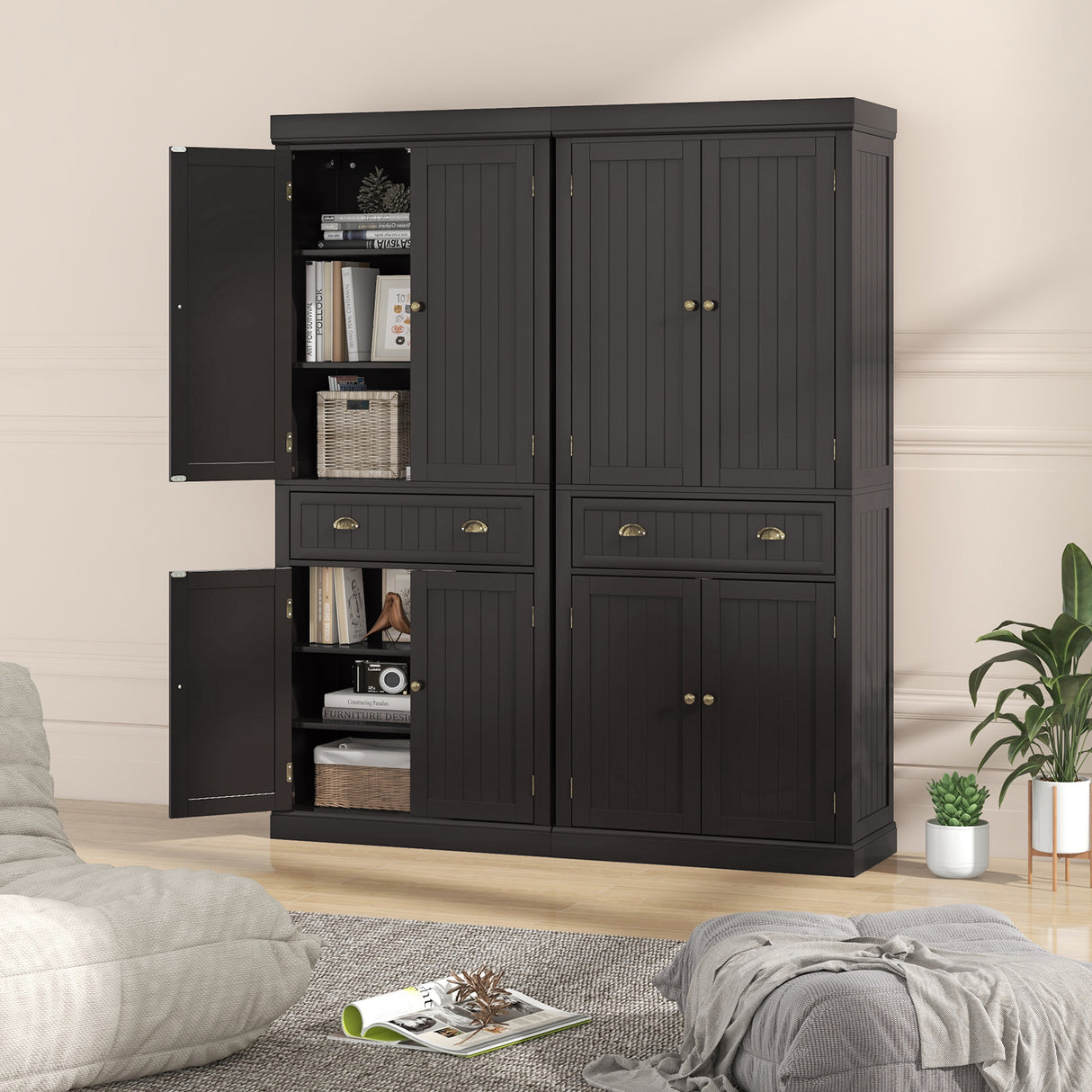 Cupboard Freestanding Kitchen Cabinet w/ Adjustable Shelves-Dark Brown