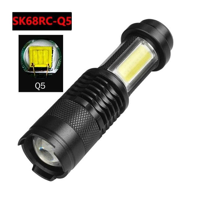 Built in battery XP-G Q5 Zoom Focus Mini led Flashlight Torch Lamp Lantern 2000 Lumen Adjustable Penlight Waterproof T6 light Focus IP65 Water-Resistant Portable for Indoor and Outdoor Camping Hiking