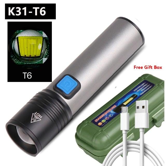 Built in battery XP-G Q5 Zoom Focus Mini led Flashlight Torch Lamp Lantern 2000 Lumen Adjustable Penlight Waterproof T6 light Focus IP65 Water-Resistant Portable for Indoor and Outdoor Camping Hiking