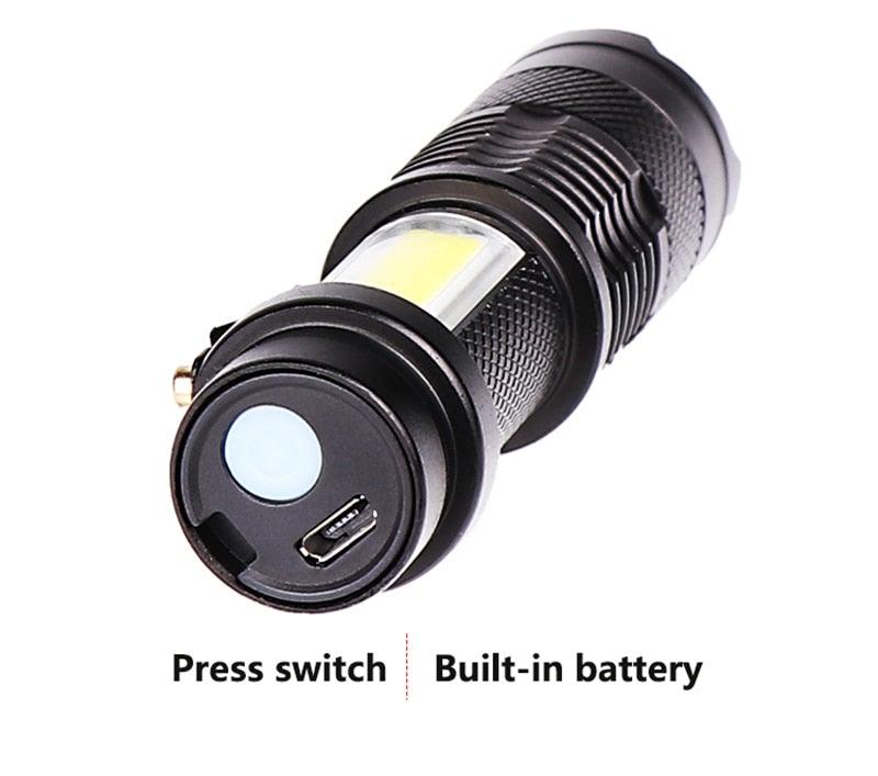 Built in battery XP-G Q5 Zoom Focus Mini led Flashlight Torch Lamp Lantern 2000 Lumen Adjustable Penlight Waterproof T6 light Focus IP65 Water-Resistant Portable for Indoor and Outdoor Camping Hiking
