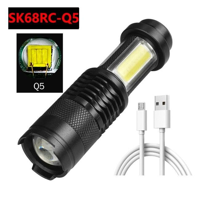 Built in battery XP-G Q5 Zoom Focus Mini led Flashlight Torch Lamp Lantern 2000 Lumen Adjustable Penlight Waterproof T6 light Focus IP65 Water-Resistant Portable for Indoor and Outdoor Camping Hiking