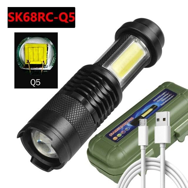 Built in battery XP-G Q5 Zoom Focus Mini led Flashlight Torch Lamp Lantern 2000 Lumen Adjustable Penlight Waterproof T6 light Focus IP65 Water-Resistant Portable for Indoor and Outdoor Camping Hiking