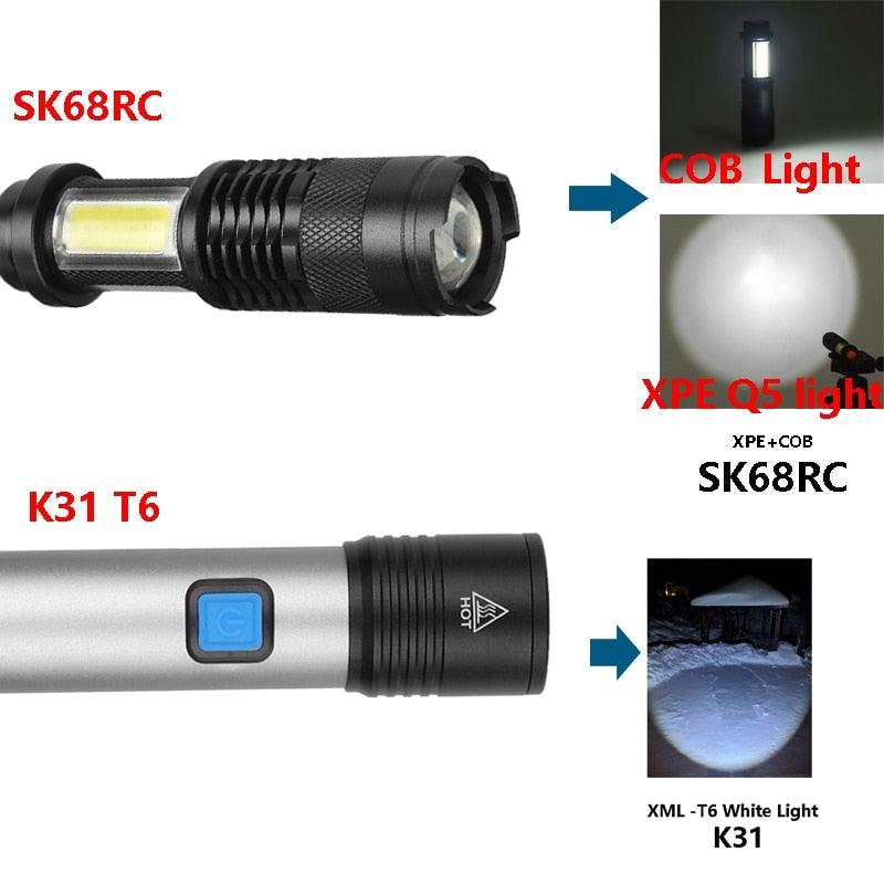 Built in battery XP-G Q5 Zoom Focus Mini led Flashlight Torch Lamp Lantern 2000 Lumen Adjustable Penlight Waterproof T6 light Focus IP65 Water-Resistant Portable for Indoor and Outdoor Camping Hiking