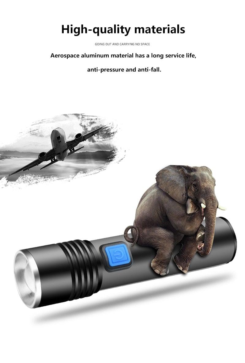 Built in battery XP-G Q5 Zoom Focus Mini led Flashlight Torch Lamp Lantern 2000 Lumen Adjustable Penlight Waterproof T6 light Focus IP65 Water-Resistant Portable for Indoor and Outdoor Camping Hiking