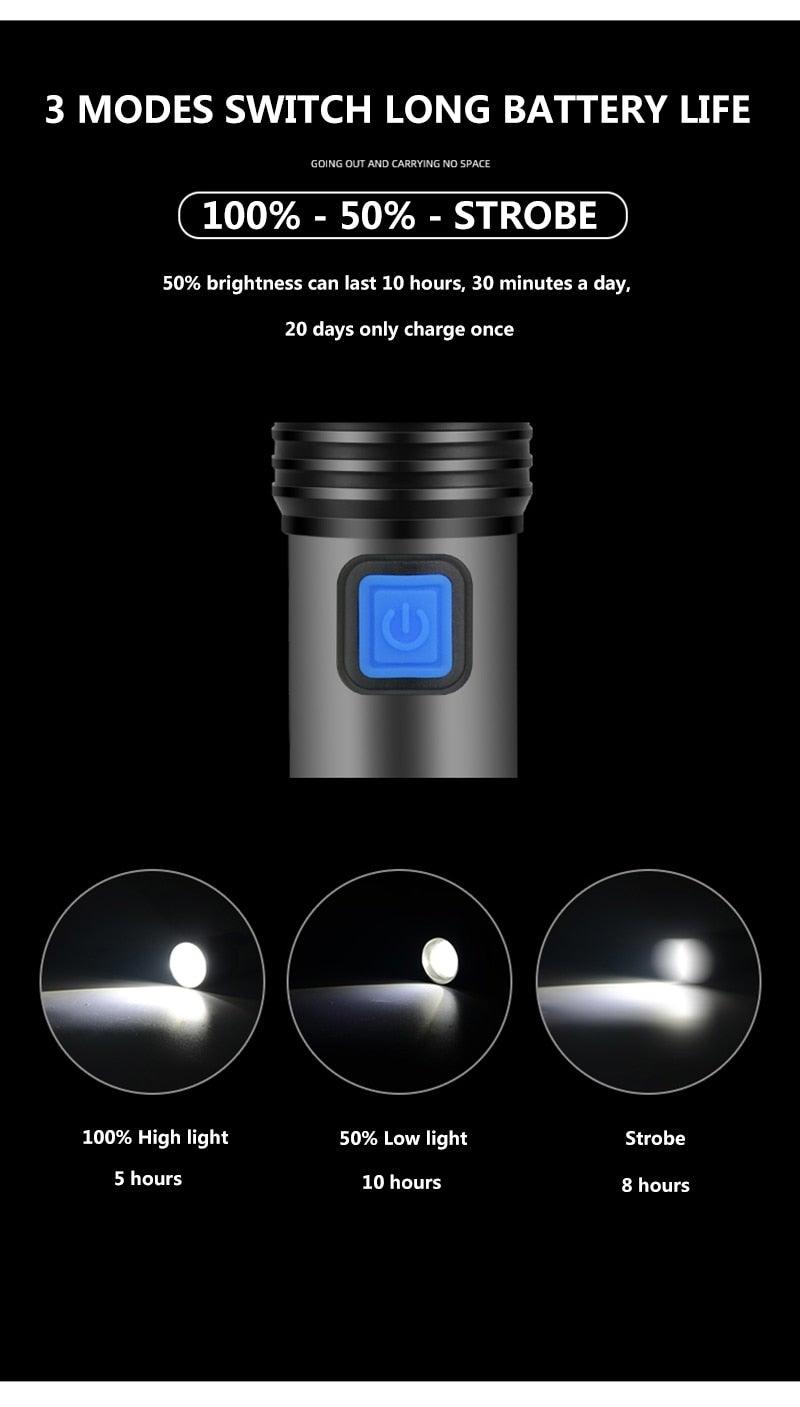 Built in battery XP-G Q5 Zoom Focus Mini led Flashlight Torch Lamp Lantern 2000 Lumen Adjustable Penlight Waterproof T6 light Focus IP65 Water-Resistant Portable for Indoor and Outdoor Camping Hiking