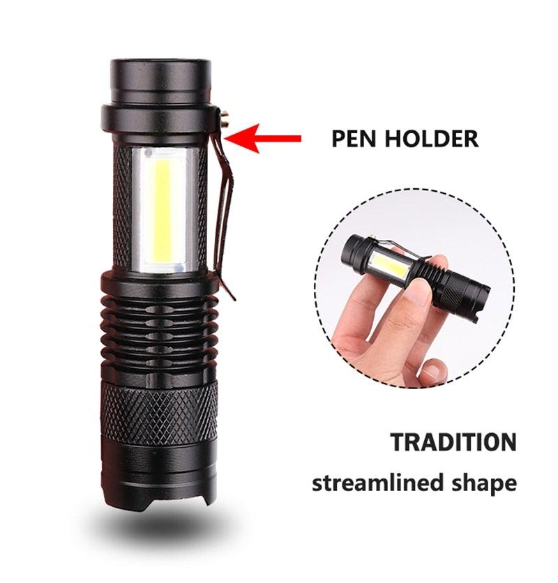 Built in battery XP-G Q5 Zoom Focus Mini led Flashlight Torch Lamp Lantern 2000 Lumen Adjustable Penlight Waterproof T6 light Focus IP65 Water-Resistant Portable for Indoor and Outdoor Camping Hiking