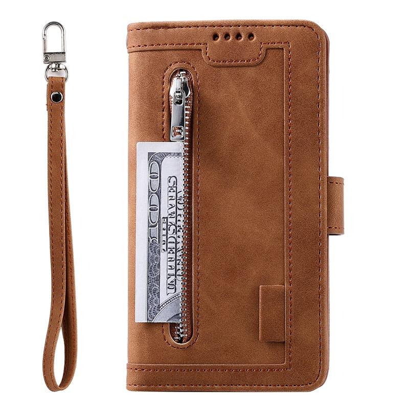 Business Blue New Cards Flip Leather Case For iPhone 14 13 12 11 Pro Max 10 X 6 6s 7 8 Plus XR XS Max Multifunctional Wallet Phone Case Multi-Card Wallet Leather iphone Case