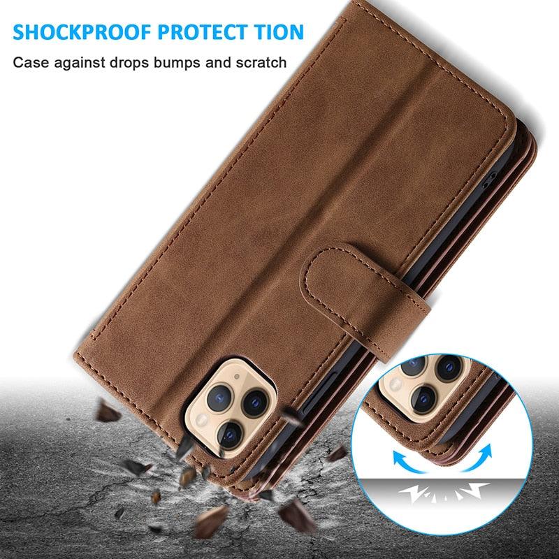 Business Blue New Cards Flip Leather Case For iPhone 14 13 12 11 Pro Max 10 X 6 6s 7 8 Plus XR XS Max Multifunctional Wallet Phone Case Multi-Card Wallet Leather iphone Case