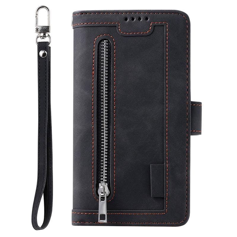 Business Blue New Cards Flip Leather Case For iPhone 14 13 12 11 Pro Max 10 X 6 6s 7 8 Plus XR XS Max Multifunctional Wallet Phone Case Multi-Card Wallet Leather iphone Case
