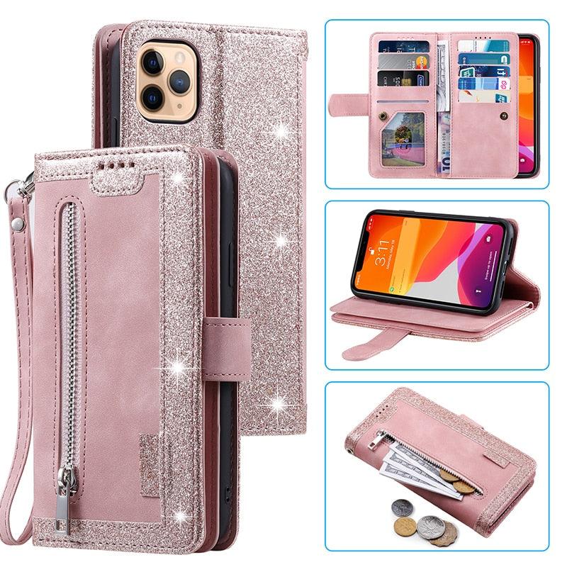 Business Blue New Cards Flip Leather Case For iPhone 14 13 12 11 Pro Max 10 X 6 6s 7 8 Plus XR XS Max Multifunctional Wallet Phone Case Multi-Card Wallet Leather iphone Case