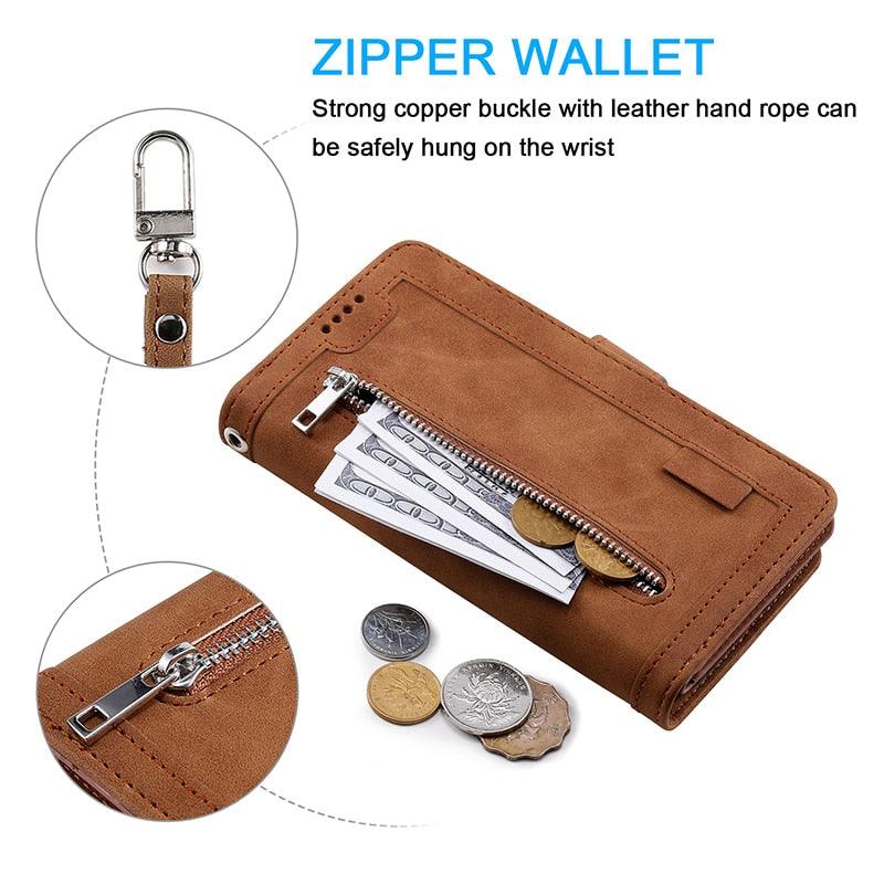 Business Blue New Cards Flip Leather Case For iPhone 14 13 12 11 Pro Max 10 X 6 6s 7 8 Plus XR XS Max Multifunctional Wallet Phone Case Multi-Card Wallet Leather iphone Case