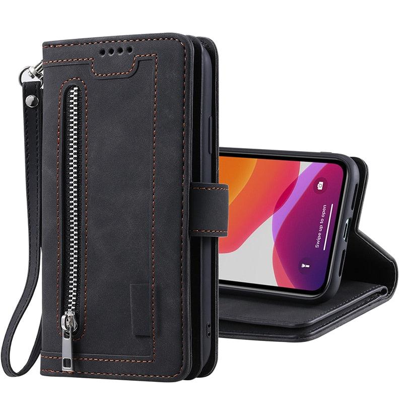 Business Blue New Cards Flip Leather Case For iPhone 14 13 12 11 Pro Max 10 X 6 6s 7 8 Plus XR XS Max Multifunctional Wallet Phone Case Multi-Card Wallet Leather iphone Case