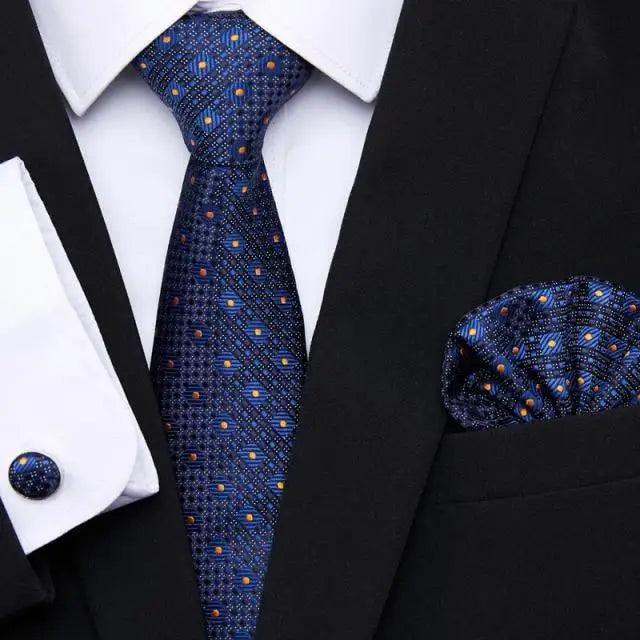 Business Men Silk Necktie Cufflinks Set Luxury Design Necktie With Handkerchief Necktie For Casual And Daily Wear Classic Men Flower Ties Wedding Handkerchief Cufflinks Set