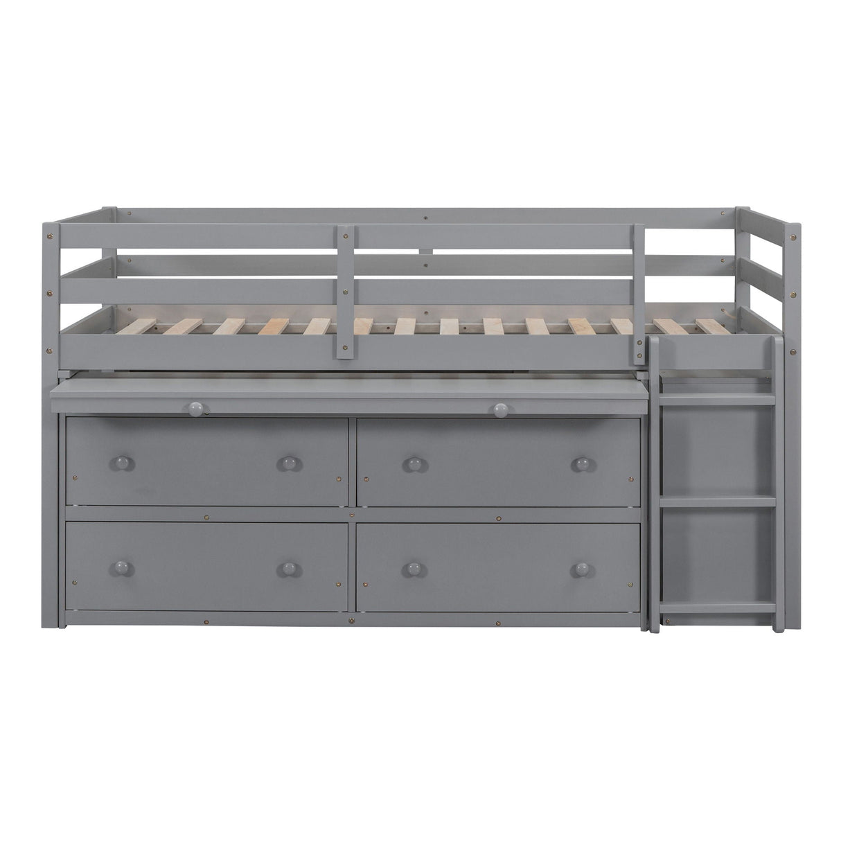 Loft Bed With Retractable Writing Desk And 4 Drawers, With Lateral Portable Desk And Shelves