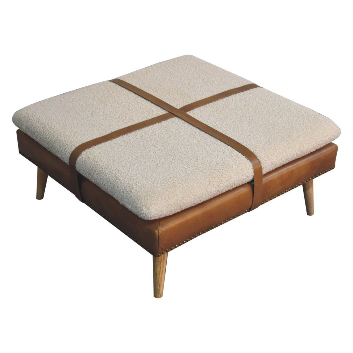 Buffalo - Large Square Hide Leather Footstool - Brown by Couch.com