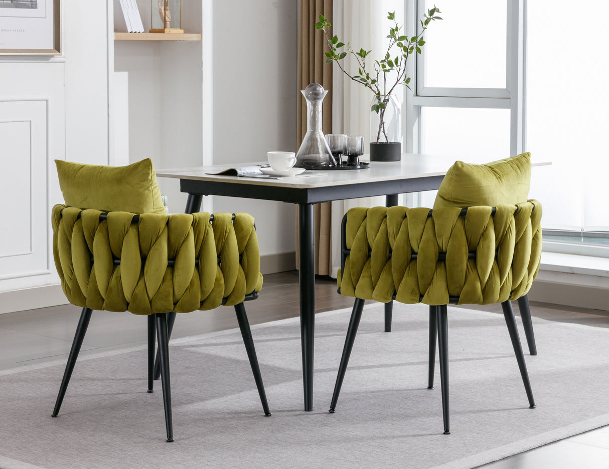 Modern Velvet Dining Chairs (Set of 2) Hand Weaving Accent Chairs Living Room Chairs Upholstered Side Chair With Metal Legs For Dining Room Kitchen Vanity Living Room by Couch.com