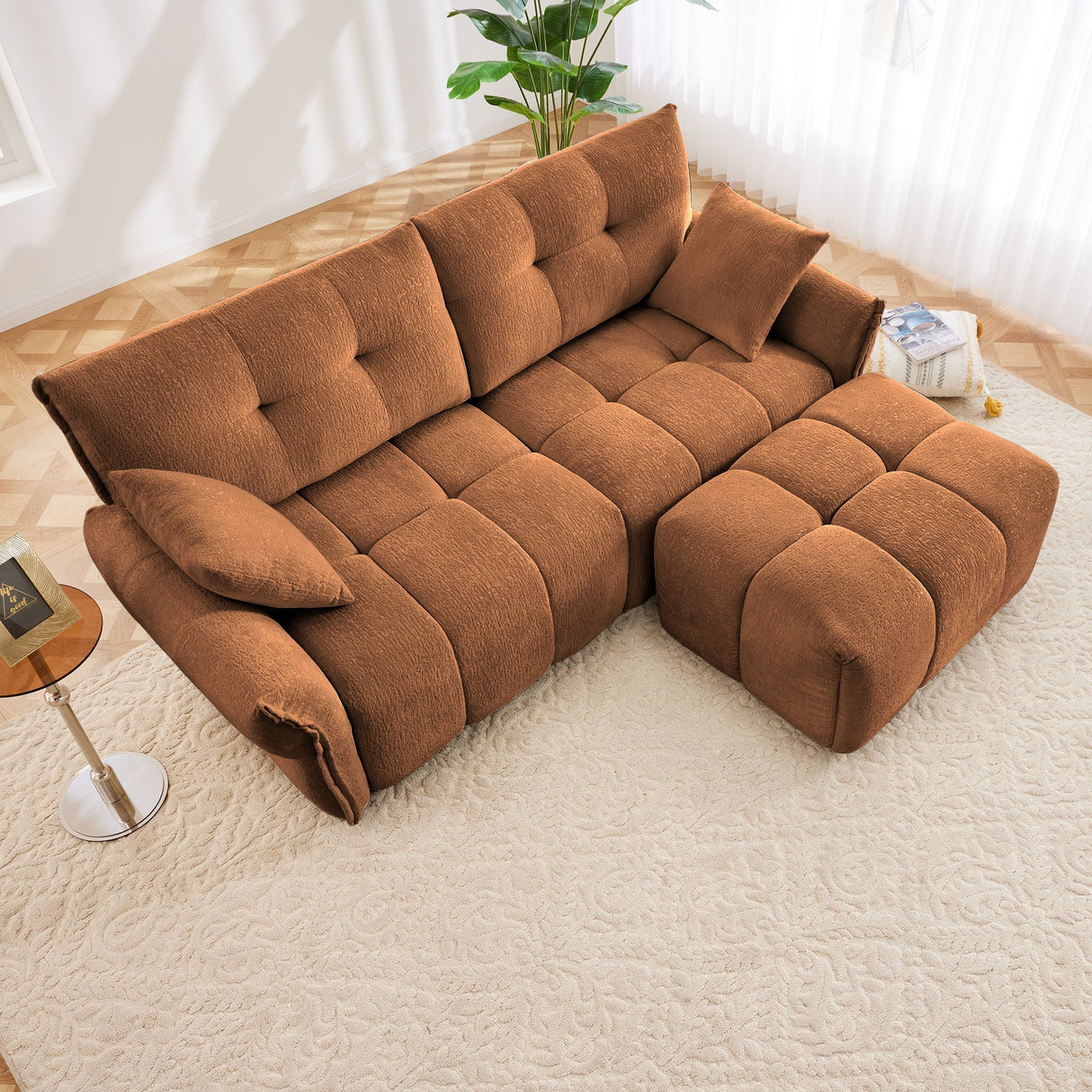 Elegant Sofa Set With Ottoman And Pillows, Textured Chenille, High Resilience Cushions by Couch.com