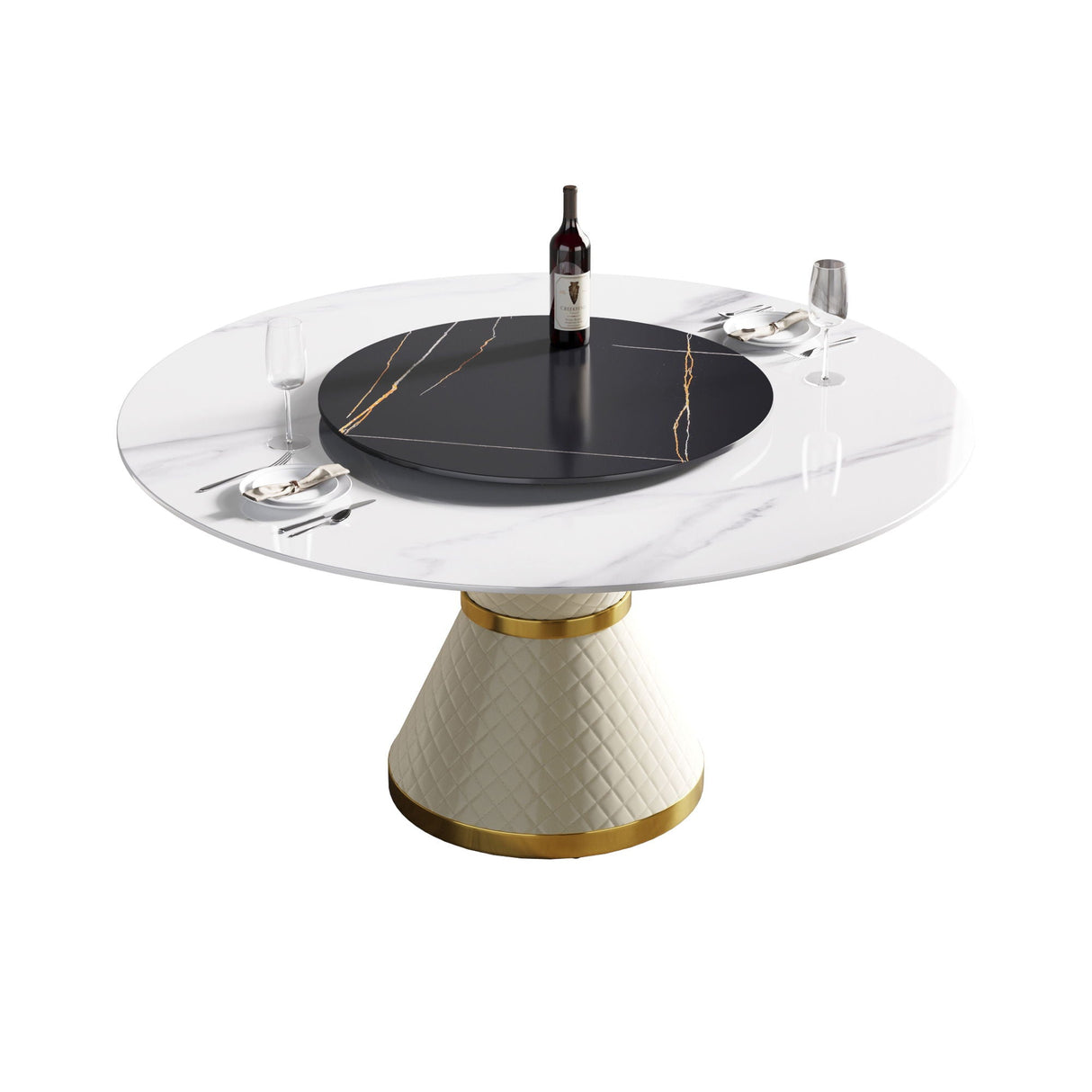 Modern Artificial Stone Round Carbon Steel Base Dining Table, Artificial Stone Turntable by Couch.com