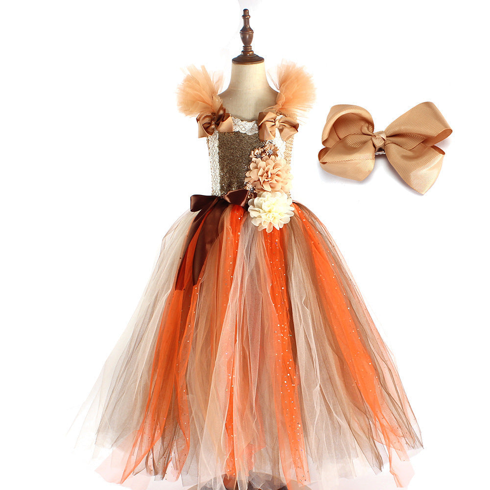 Girls' Flower Party Festival Princess Mesh Dress