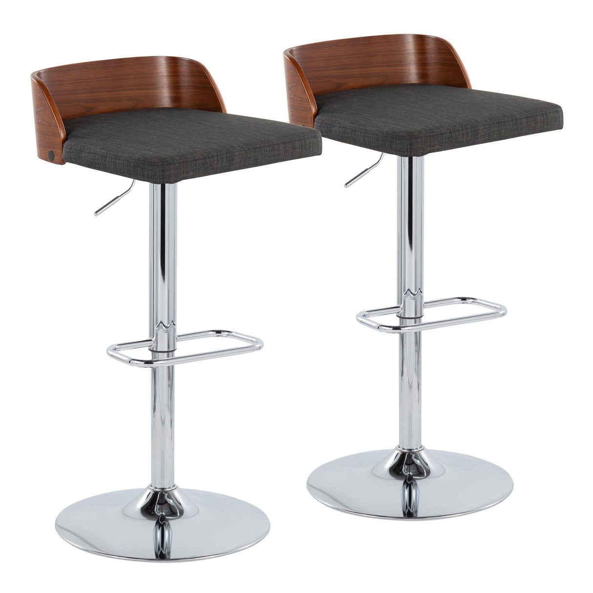 Maya - Mid Century Modern Adjustable Barstool With Swivel With Rounded Rectangle Footrest (Set of 2) by Couch.com