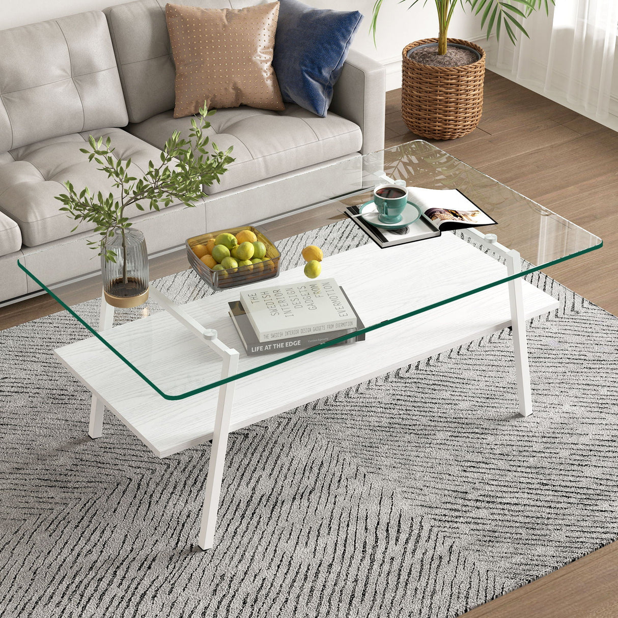 Rectangle Coffee Table, Tempered Glass Tabletop With Metal Legs, Modern Table For Living Room by Couch.com