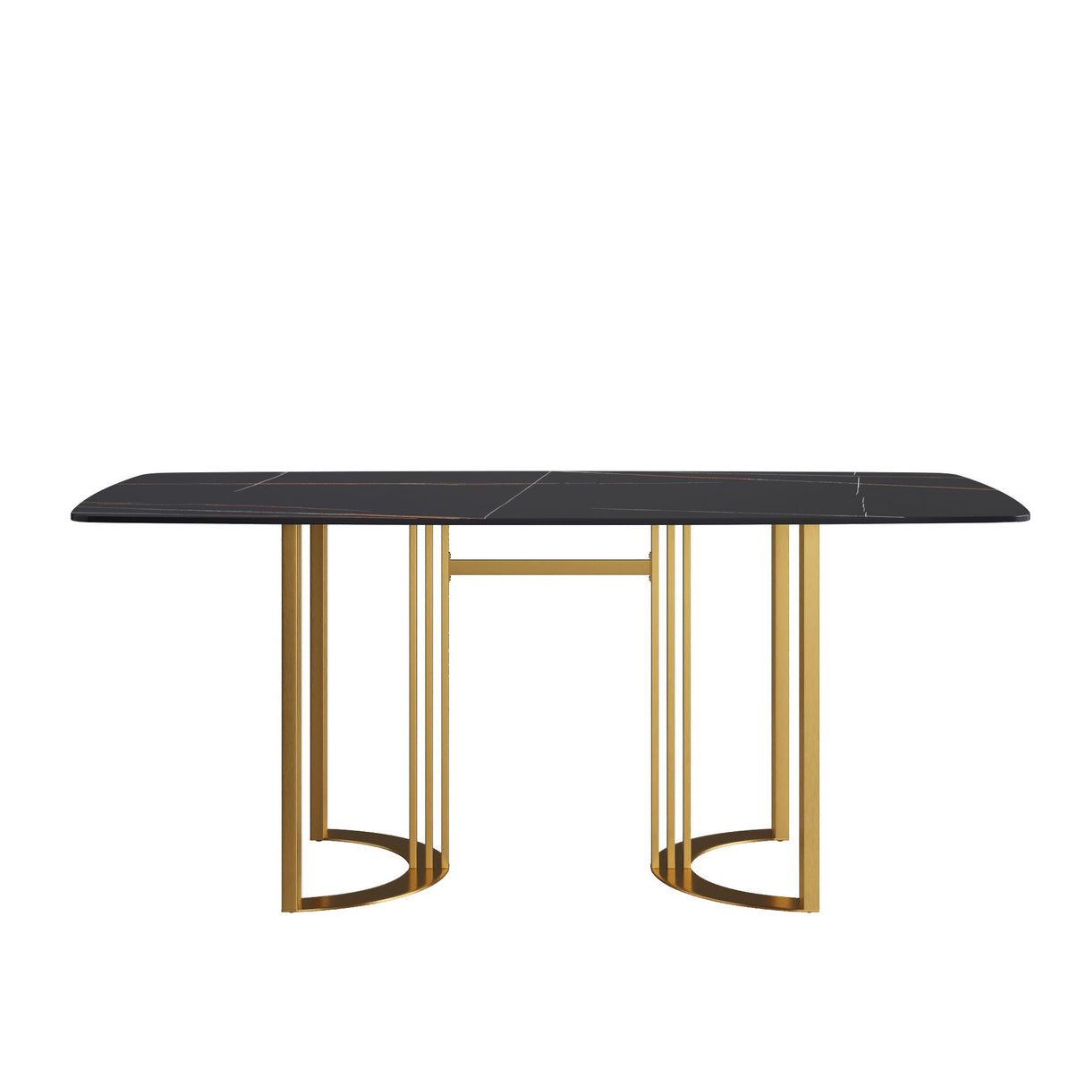 Couch.com 70.87" Modern Artificial Stone Black Curved Metal Leg Dining Table, Can Accommodate 6-8 People Black / Gold, Easy to Clean, Marble/Stone Construction, Black Finish by Couch.com