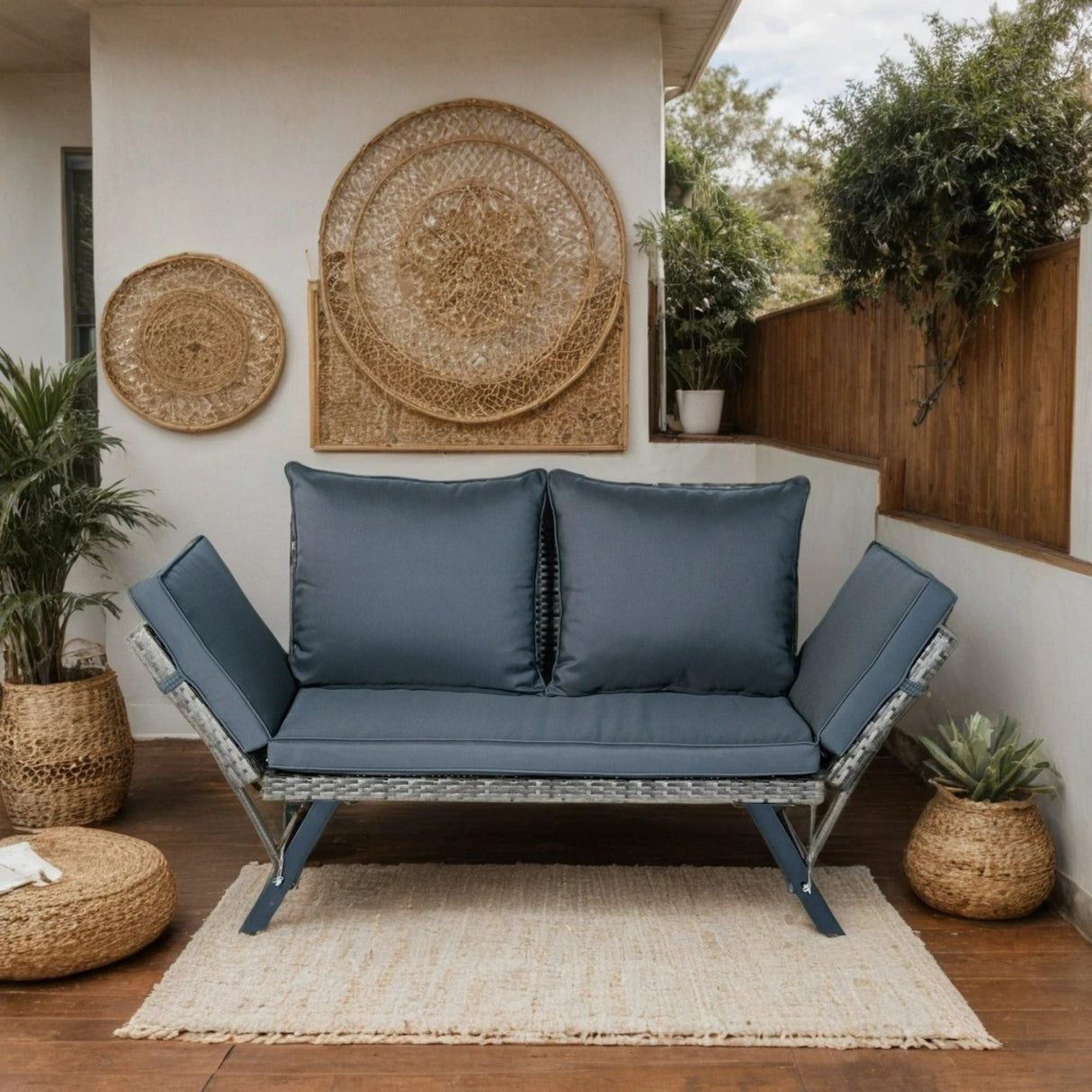 1 Pieces Patio Wicker Side Foldable Bench Patio Backyard Conversation Bench Gray Wicker - Dark Gray by Couch.com